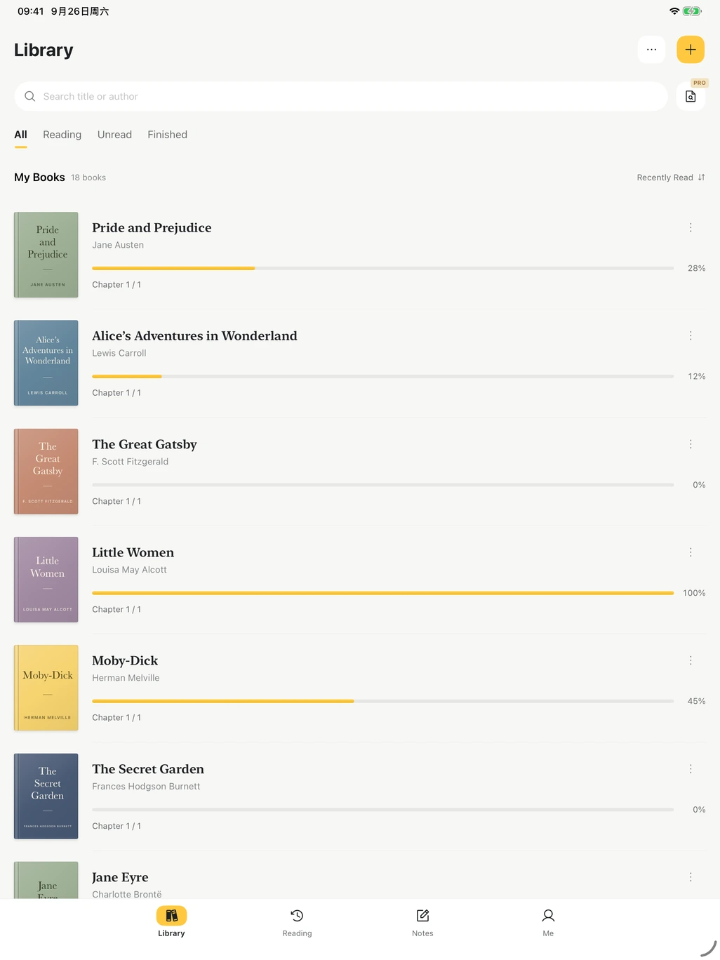 Lithe Reader’s real library interface on iPad
