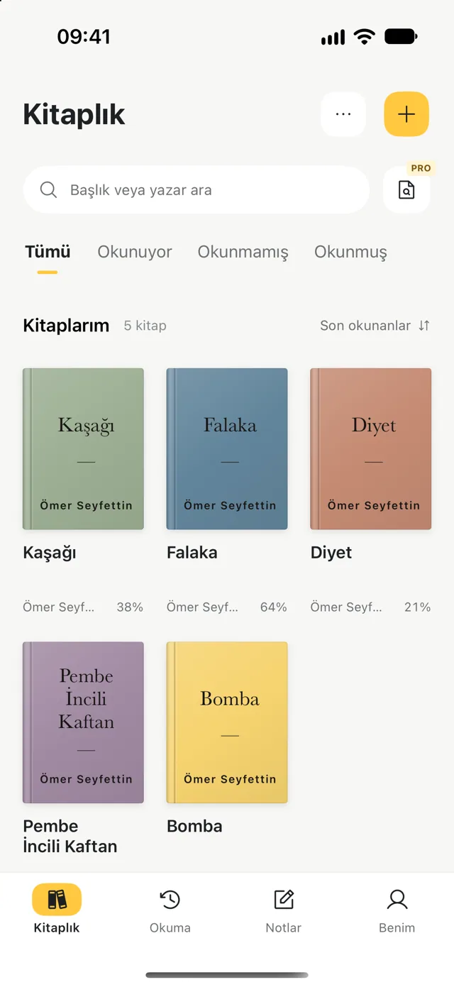 Kitaplar, yazarlar ve okuma ilerlemesini gösteren kişisel kütüphane